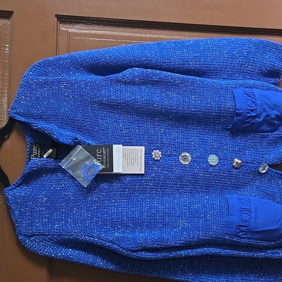 Pure Handknit Sweaters - Pure Handknit-Royal blue sweater with each button different down front Sz